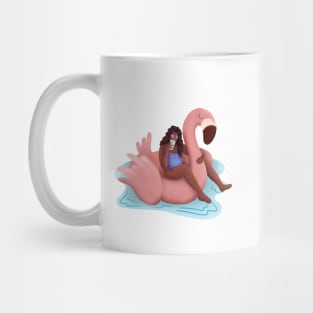 Girl Summer Illustration, Pink Flamingo Floaty Mug